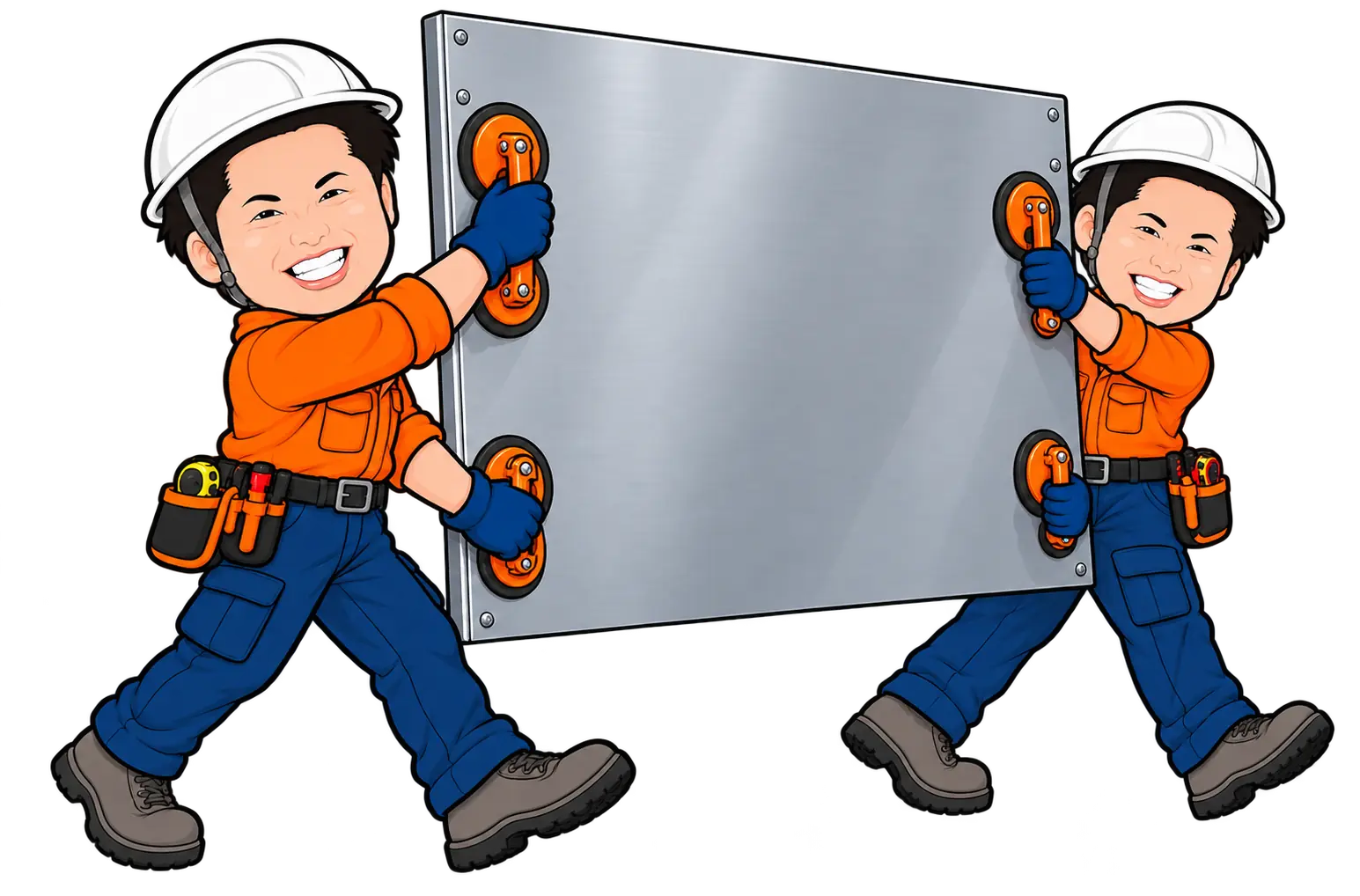 金属パネルを施工する作業員のイラスト
