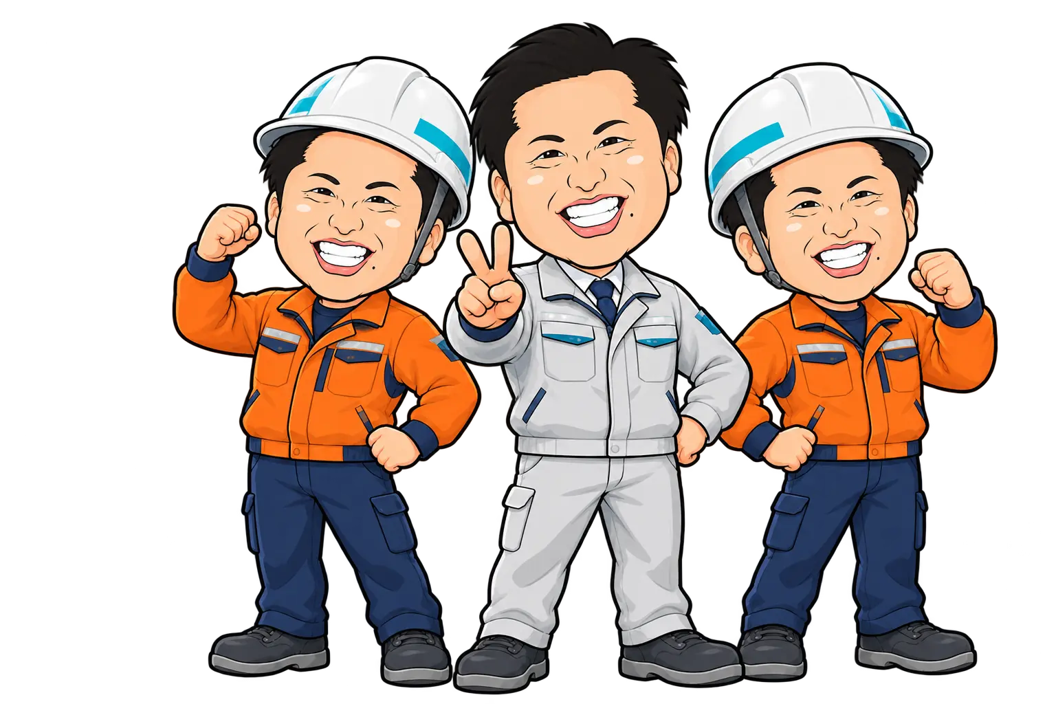 代表とスタッフが並ぶOZAMIのイラスト
